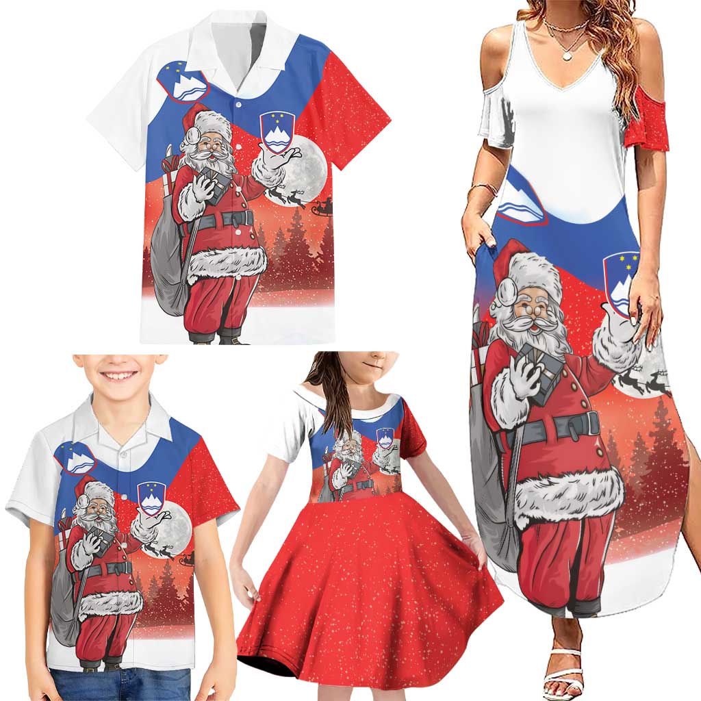 Slovenia Santa Christmas Family Matching Summer Maxi Dress and Hawaiian Shirt Slovenija Vesel Bozic Flag Style - Wonder Print Shop