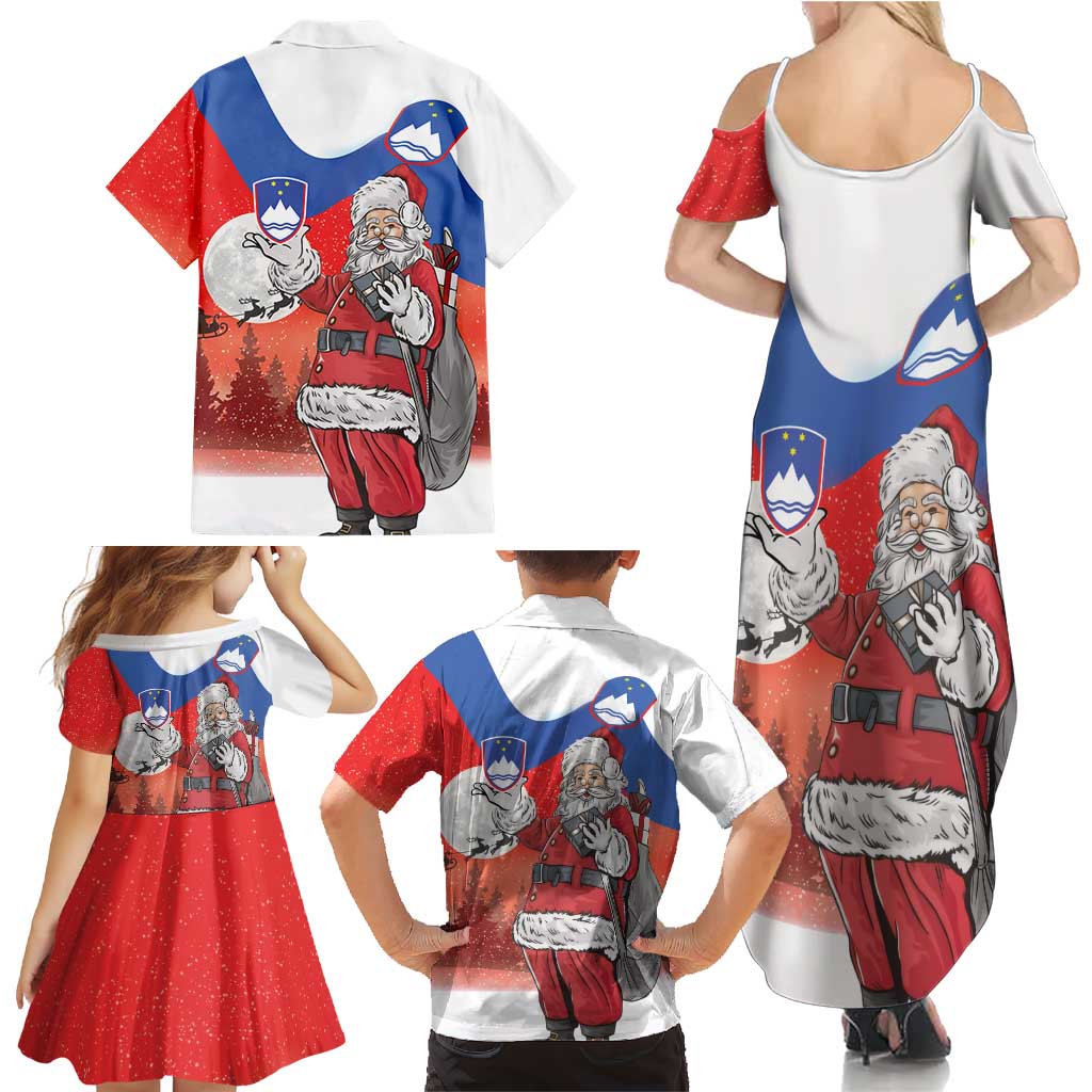 Slovenia Santa Christmas Family Matching Summer Maxi Dress and Hawaiian Shirt Slovenija Vesel Bozic Flag Style - Wonder Print Shop