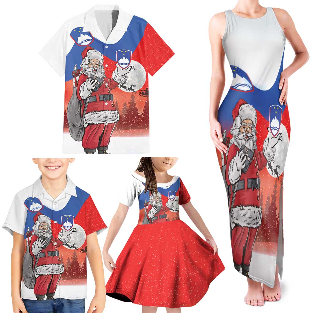Slovenia Santa Christmas Family Matching Tank Maxi Dress and Hawaiian Shirt Slovenija Vesel Bozic Flag Style - Wonder Print Shop
