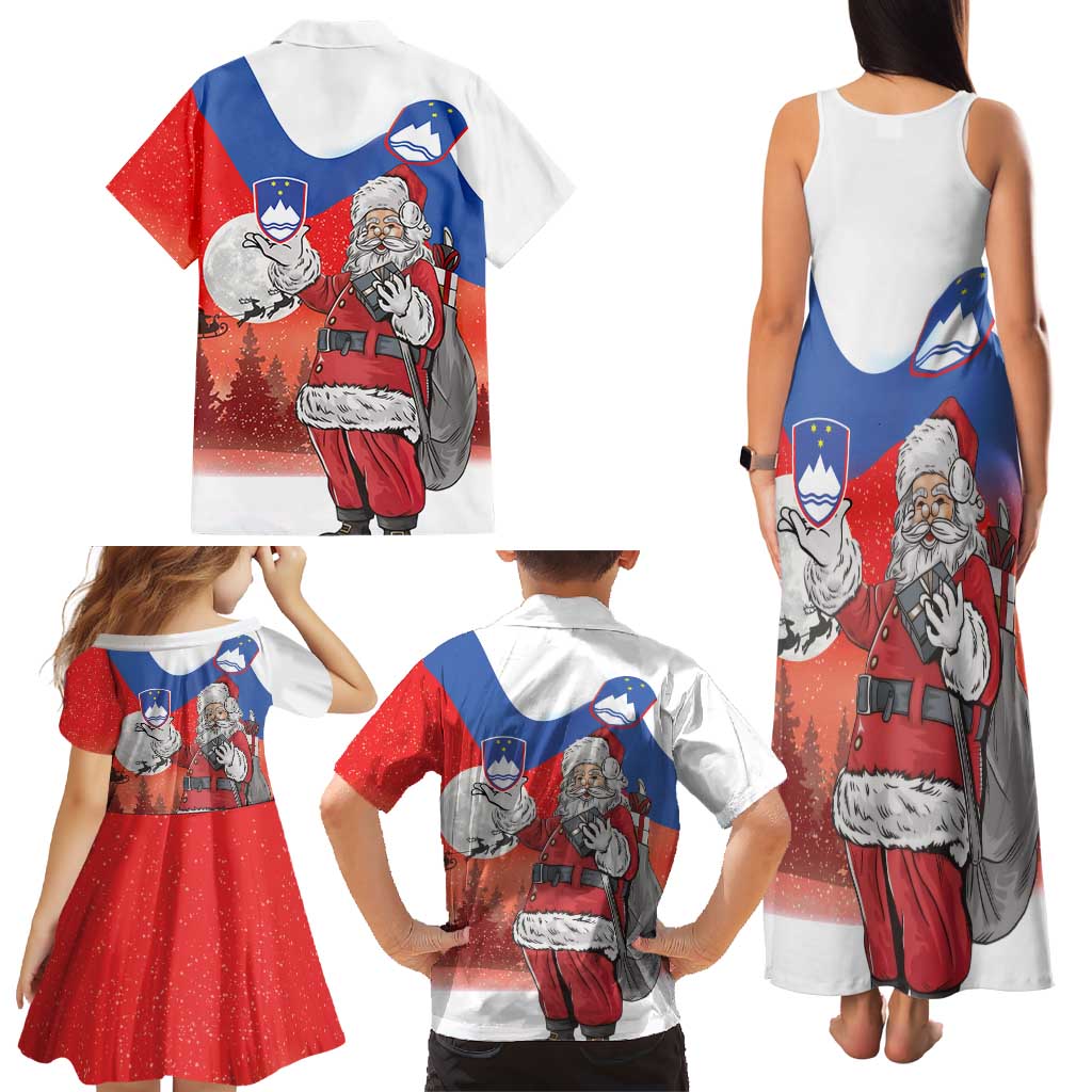 Slovenia Santa Christmas Family Matching Tank Maxi Dress and Hawaiian Shirt Slovenija Vesel Bozic Flag Style - Wonder Print Shop