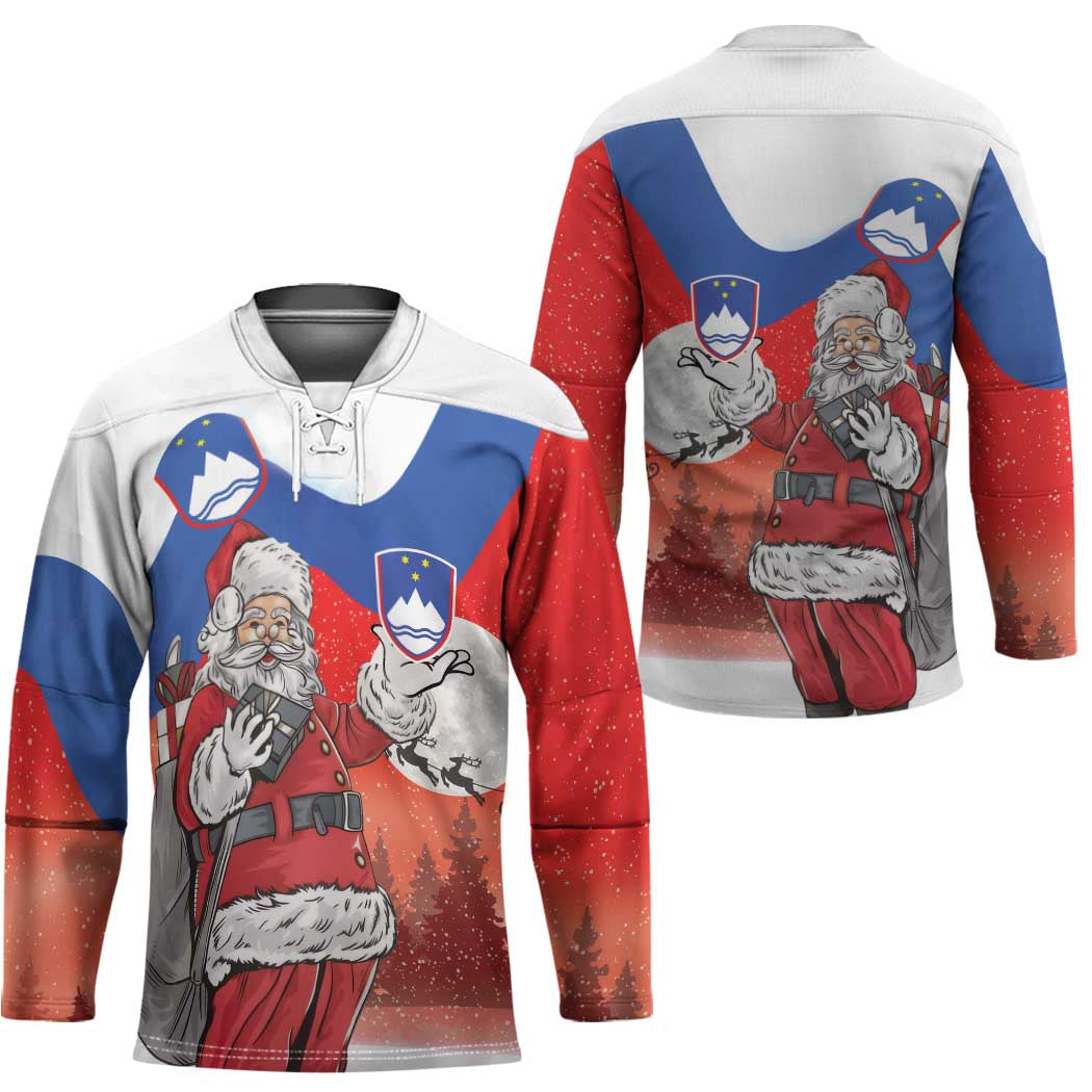 Slovenia Santa Christmas Hockey Jersey Slovenija Vesel Bozic Flag Style - Wonder Print Shop