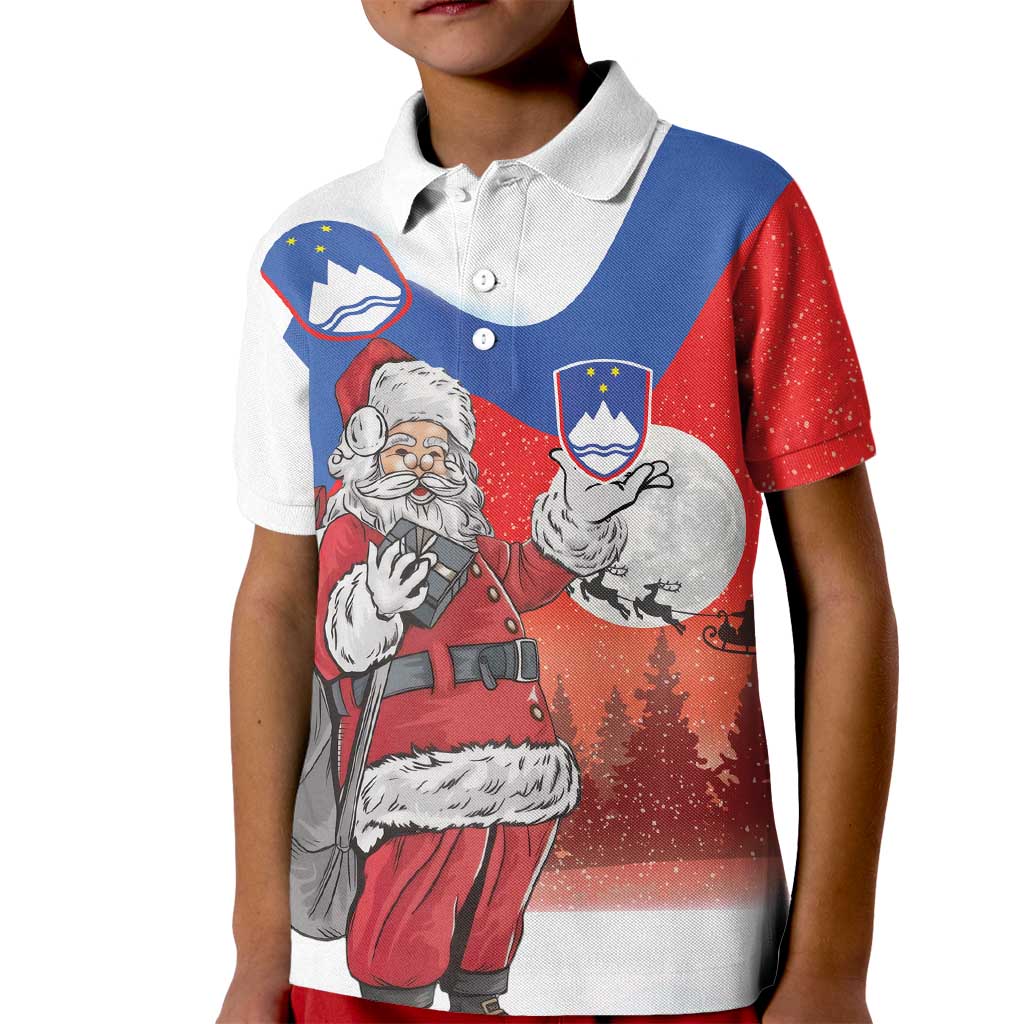Slovenia Santa Christmas Kid Polo Shirt Slovenija Vesel Bozic Flag Style - Wonder Print Shop