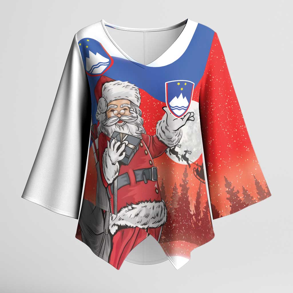 Slovenia Santa Christmas Kimono Sleeve Blouse Slovenija Vesel Bozic Flag Style - Wonder Print Shop