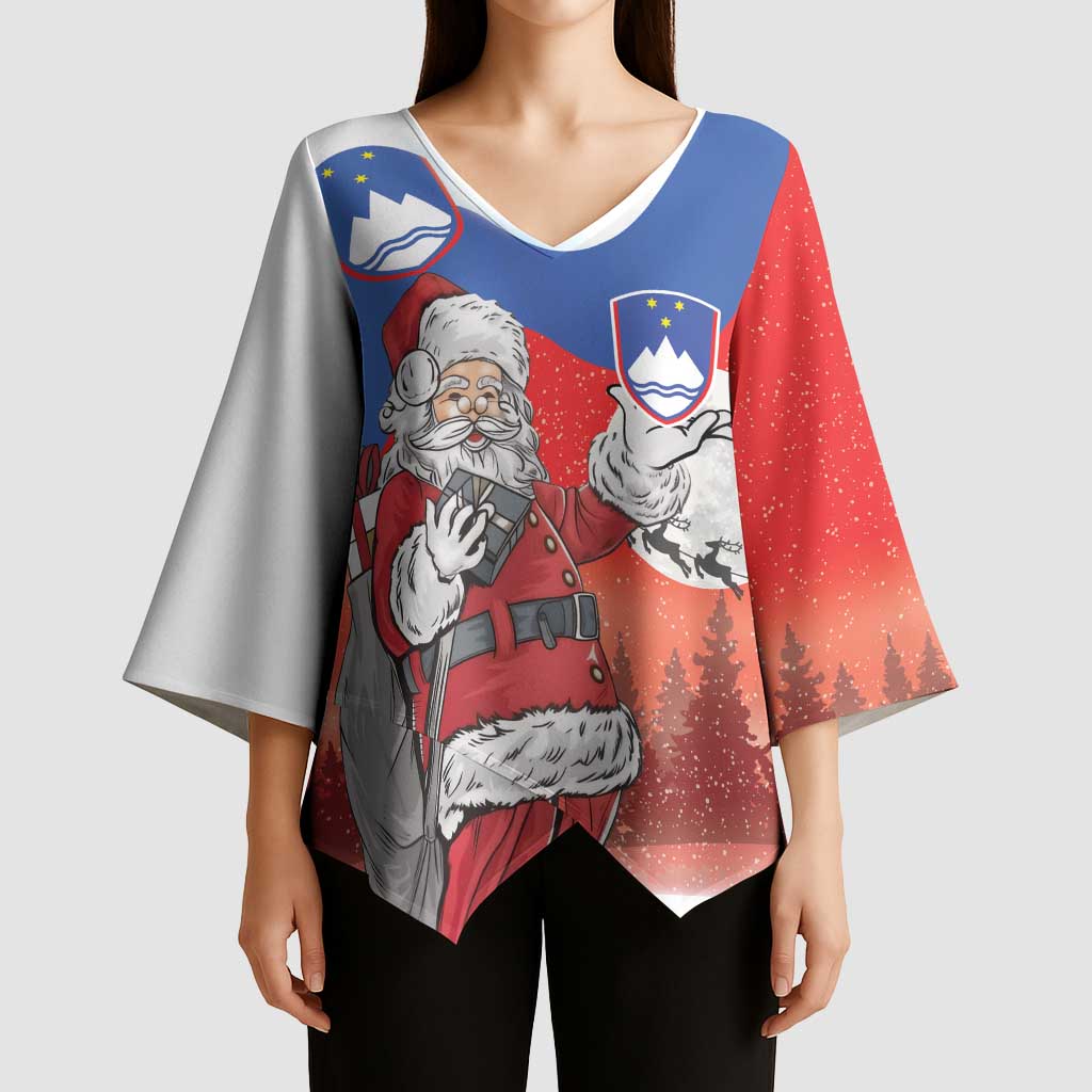 Slovenia Santa Christmas Kimono Sleeve Blouse Slovenija Vesel Bozic Flag Style - Wonder Print Shop