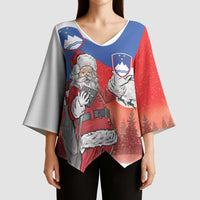 Slovenia Santa Christmas Kimono Sleeve Blouse Slovenija Vesel Bozic Flag Style - Wonder Print Shop