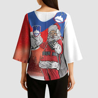 Slovenia Santa Christmas Kimono Sleeve Blouse Slovenija Vesel Bozic Flag Style - Wonder Print Shop