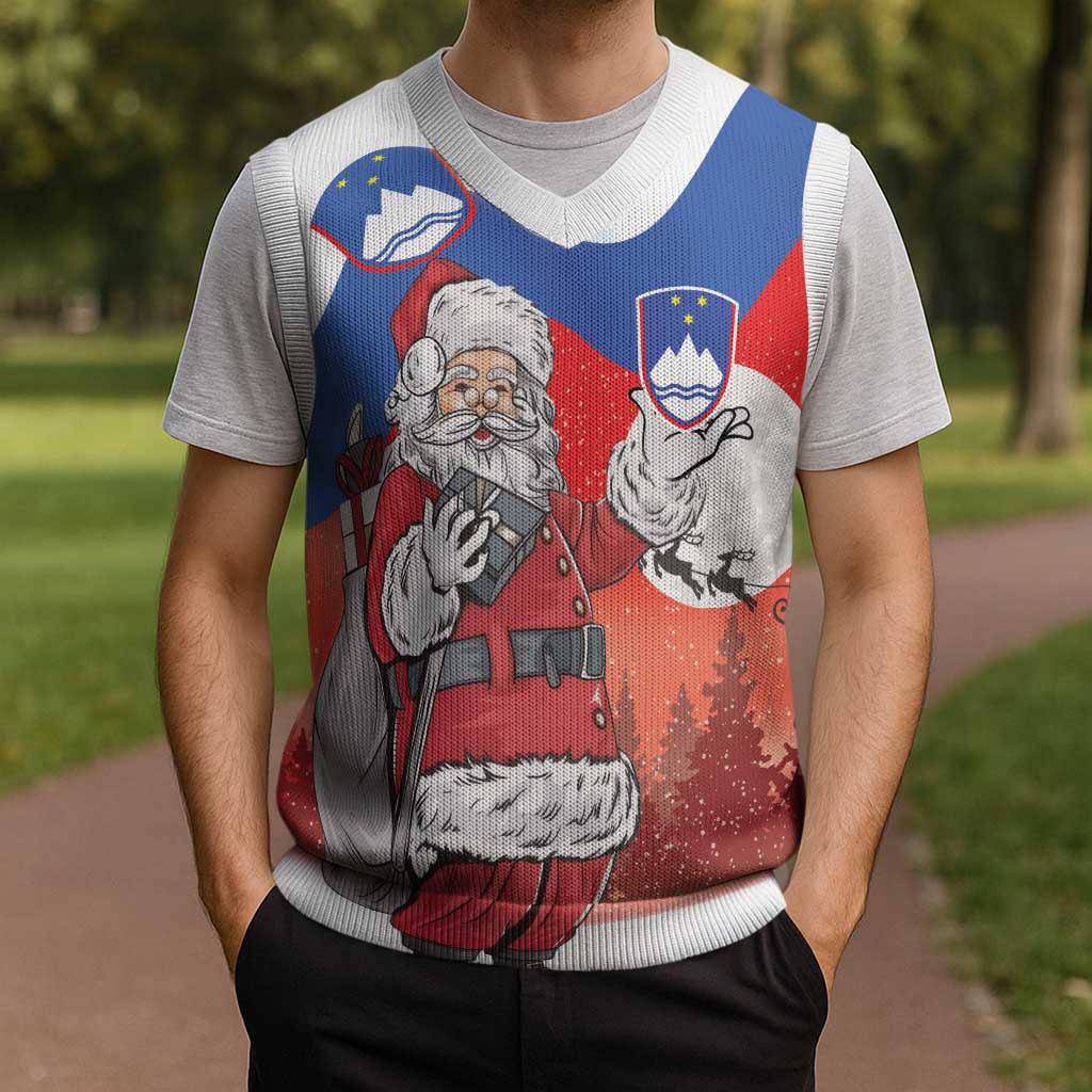 Slovenia Santa Christmas Knitted V-Neck Vest Slovenija Vesel Bozic Flag Style - Wonder Print Shop