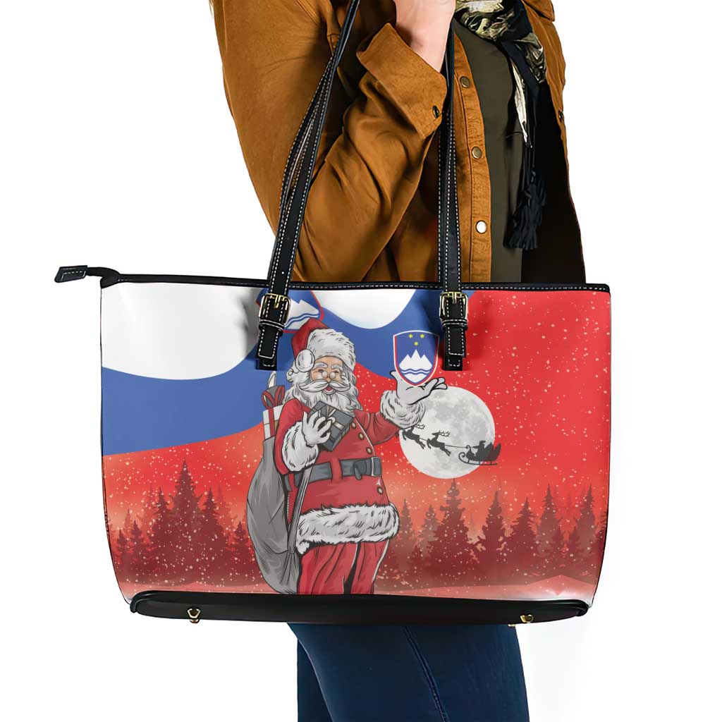 Slovenia Santa Christmas Leather Tote Bag Slovenija Vesel Bozic Flag Style - Wonder Print Shop