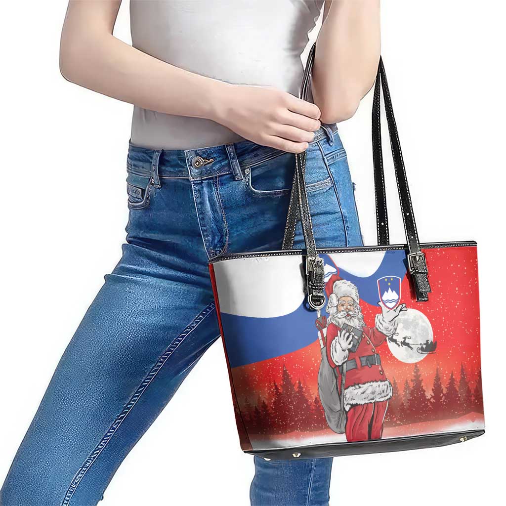 Slovenia Santa Christmas Leather Tote Bag Slovenija Vesel Bozic Flag Style - Wonder Print Shop