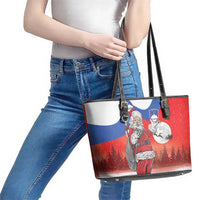 Slovenia Santa Christmas Leather Tote Bag Slovenija Vesel Bozic Flag Style - Wonder Print Shop