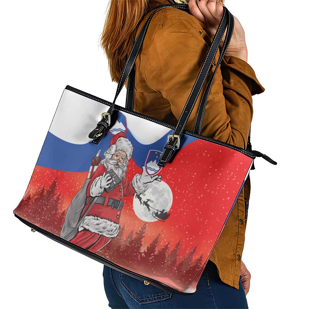 Slovenia Santa Christmas Leather Tote Bag Slovenija Vesel Bozic Flag Style - Wonder Print Shop
