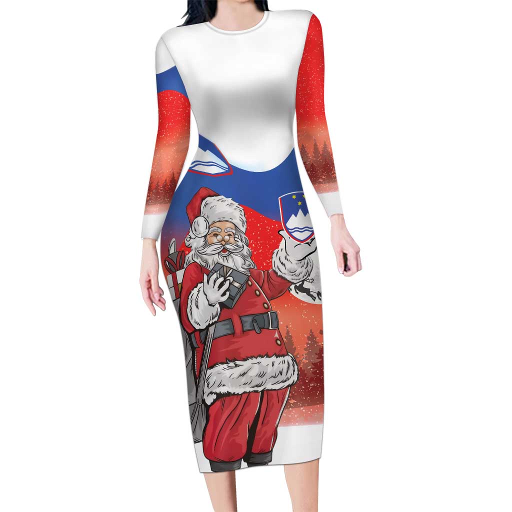 Slovenia Santa Christmas Long Sleeve Bodycon Dress Slovenija Vesel Bozic Flag Style - Wonder Print Shop