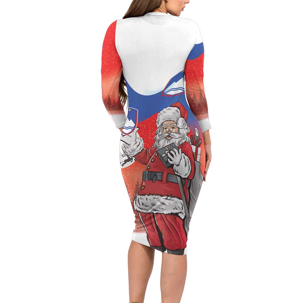 Slovenia Santa Christmas Long Sleeve Bodycon Dress Slovenija Vesel Bozic Flag Style - Wonder Print Shop