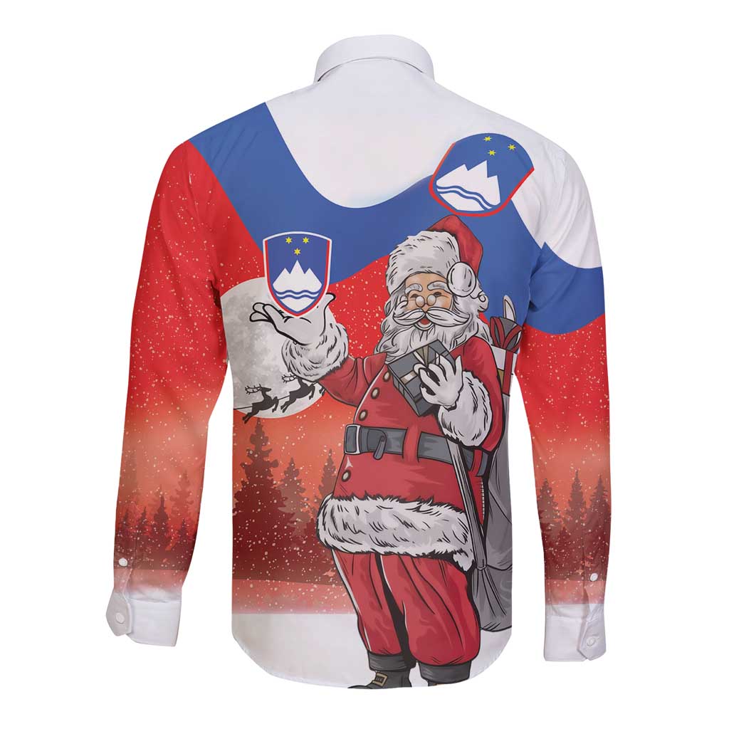 Slovenia Santa Christmas Long Sleeve Button Shirt Slovenija Vesel Bozic Flag Style - Wonder Print Shop