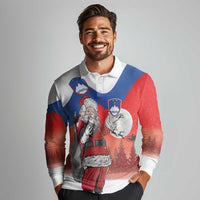 Slovenia Santa Christmas Long Sleeve Polo Shirt Slovenija Vesel Bozic Flag Style - Wonder Print Shop