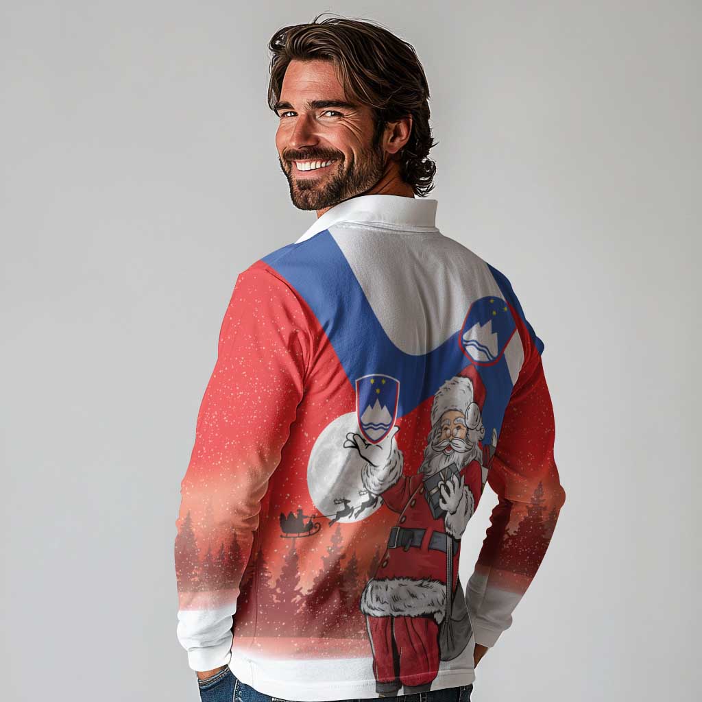 Slovenia Santa Christmas Long Sleeve Polo Shirt Slovenija Vesel Bozic Flag Style - Wonder Print Shop