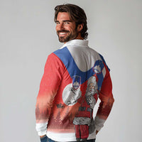 Slovenia Santa Christmas Long Sleeve Polo Shirt Slovenija Vesel Bozic Flag Style - Wonder Print Shop