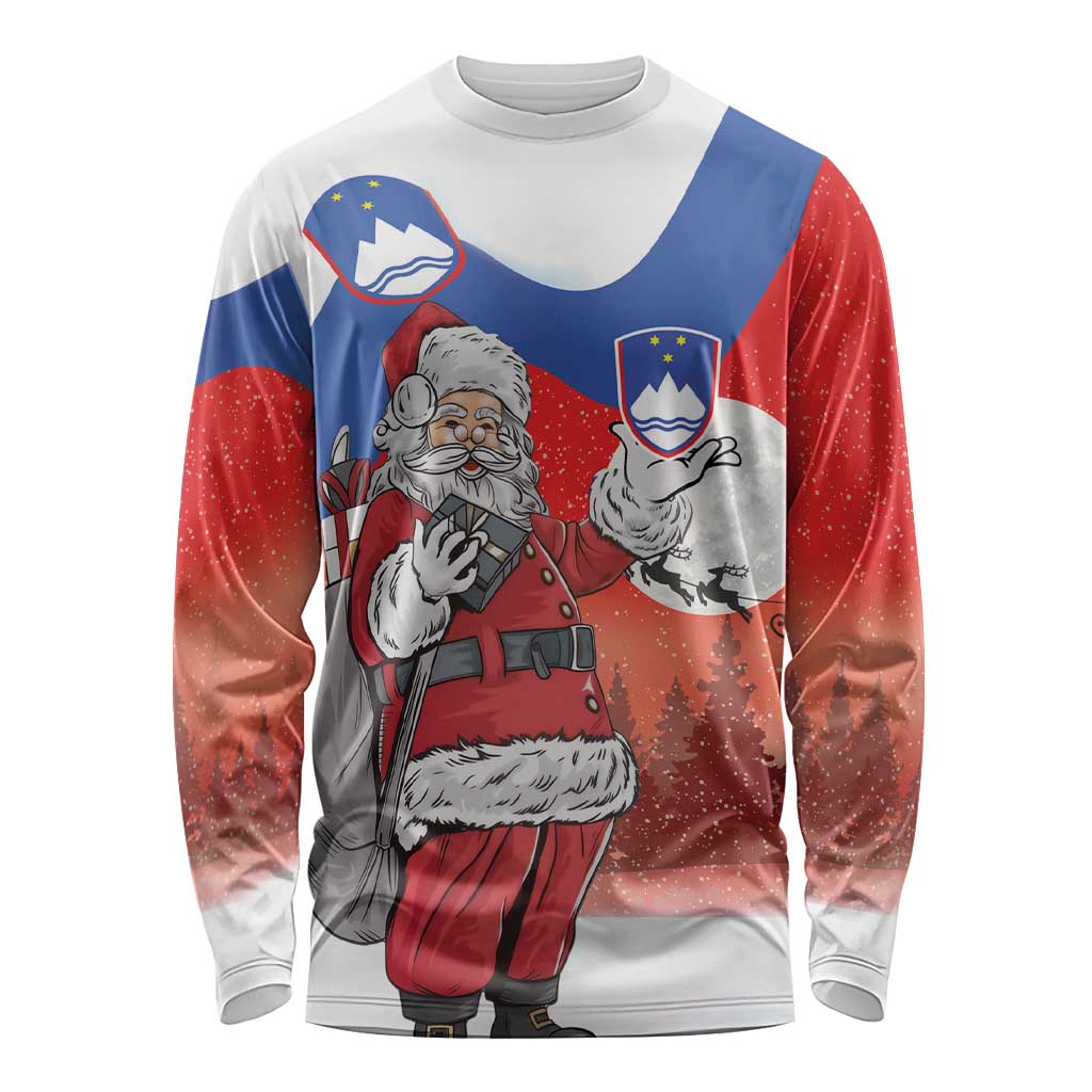 Slovenia Santa Christmas Long Sleeve Shirt Slovenija Vesel Bozic Flag Style - Wonder Print Shop