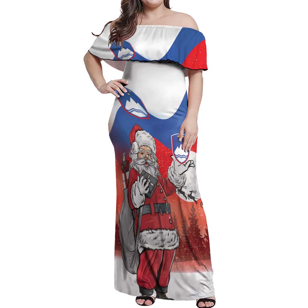 Slovenia Santa Christmas Off Shoulder Maxi Dress Slovenija Vesel Bozic Flag Style - Wonder Print Shop