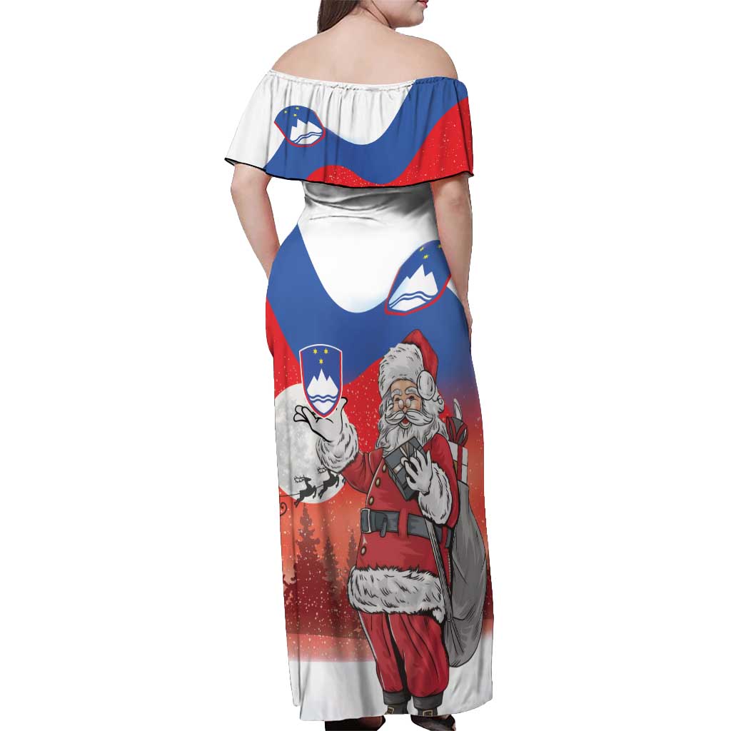 Slovenia Santa Christmas Off Shoulder Maxi Dress Slovenija Vesel Bozic Flag Style - Wonder Print Shop