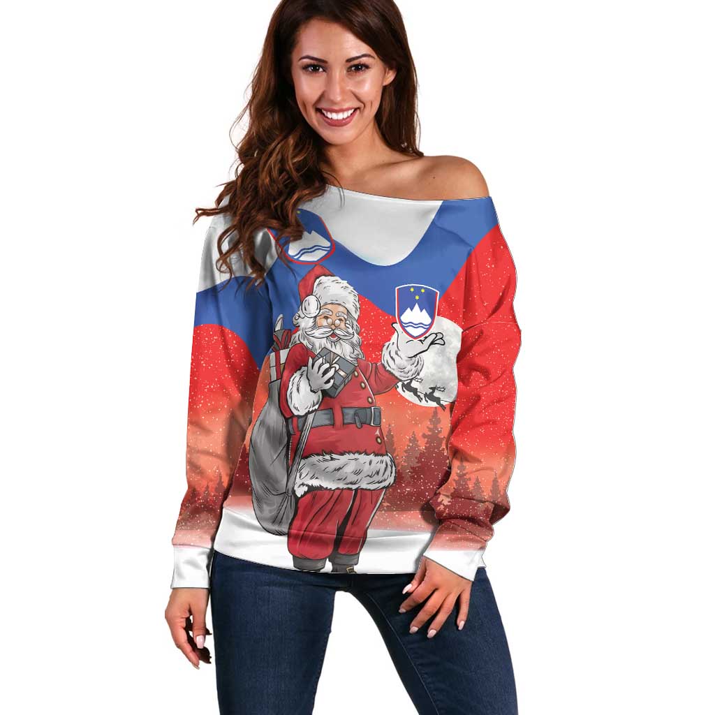 Slovenia Santa Christmas Off Shoulder Sweater Slovenija Vesel Bozic Flag Style - Wonder Print Shop