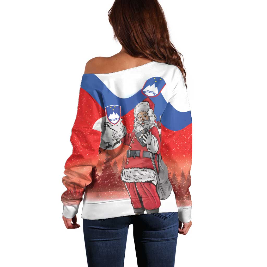 Slovenia Santa Christmas Off Shoulder Sweater Slovenija Vesel Bozic Flag Style - Wonder Print Shop