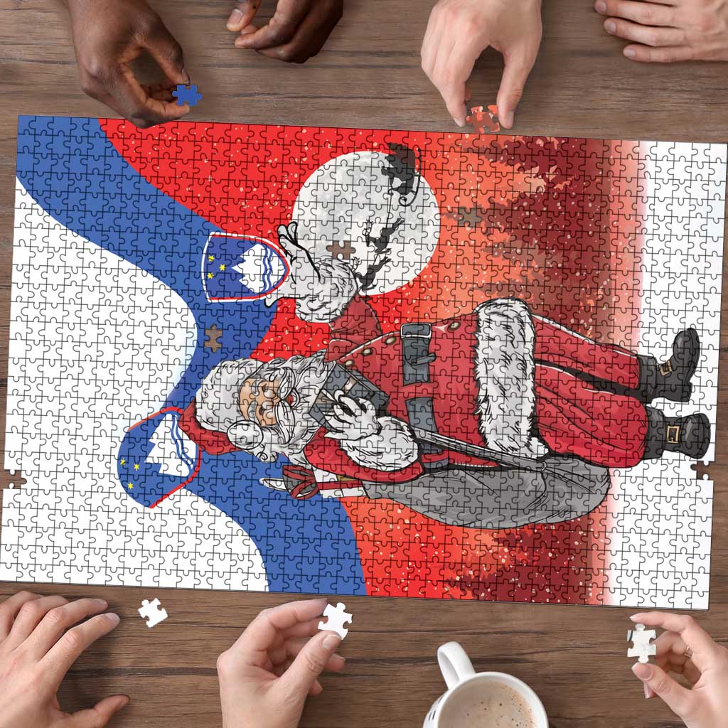Slovenia Santa Christmas Puzzle Slovenija Vesel Bozic Flag Style - Wonder Print Shop
