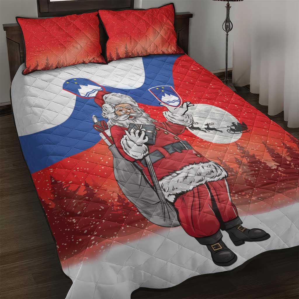 Slovenia Santa Christmas Quilt Bed Set Slovenija Vesel Bozic Flag Style - Wonder Print Shop