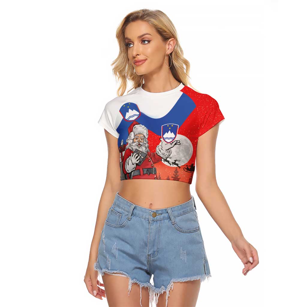 Slovenia Santa Christmas Raglan Cropped T Shirt Slovenija Vesel Bozic Flag Style - Wonder Print Shop