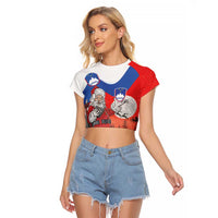 Slovenia Santa Christmas Raglan Cropped T Shirt Slovenija Vesel Bozic Flag Style - Wonder Print Shop