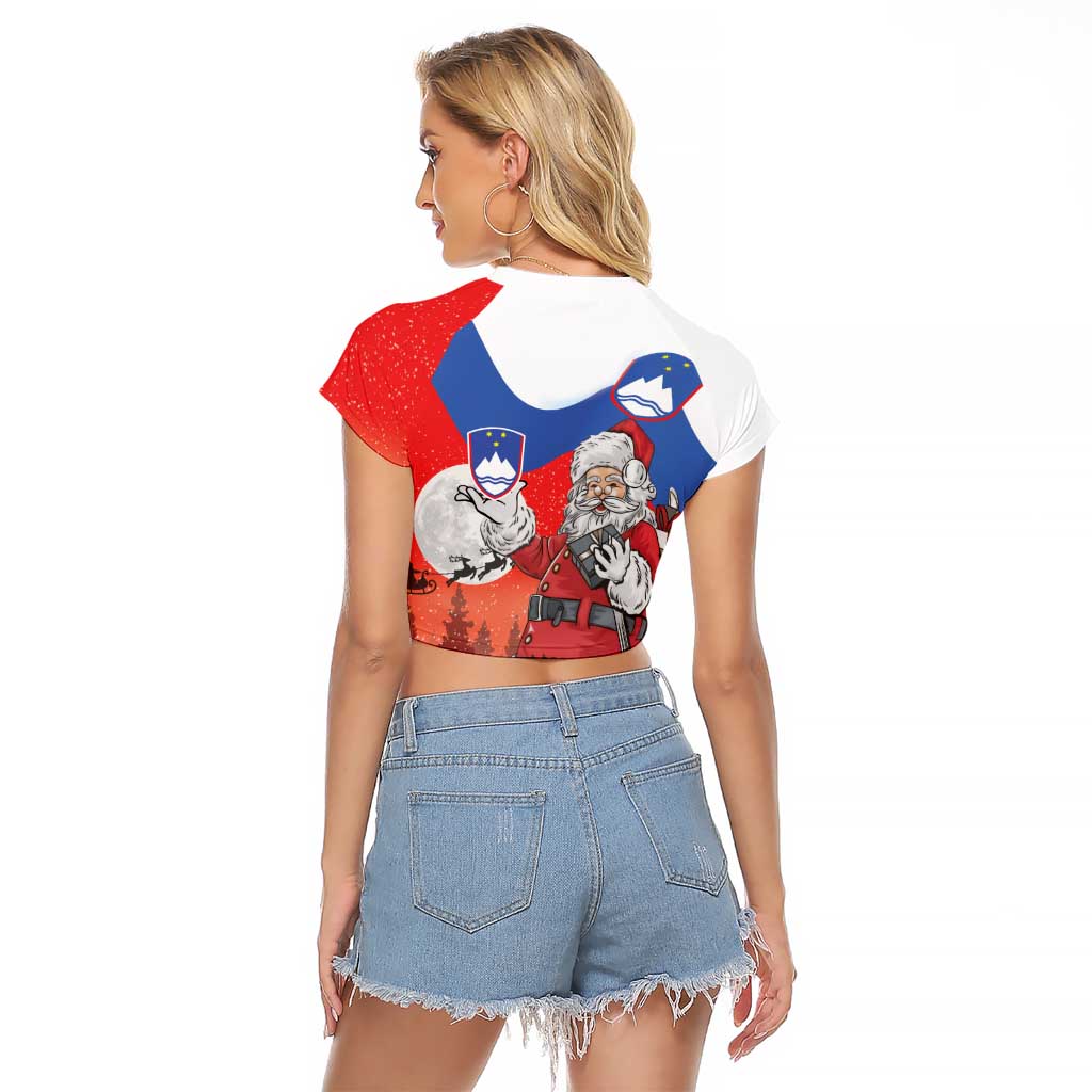 Slovenia Santa Christmas Raglan Cropped T Shirt Slovenija Vesel Bozic Flag Style - Wonder Print Shop