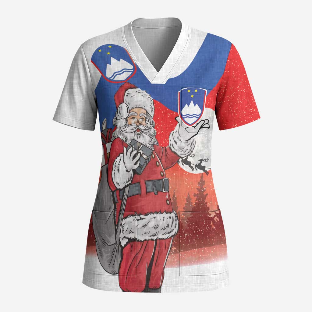 Slovenia Santa Christmas Scrub Top Slovenija Vesel Bozic Flag Style - Wonder Print Shop