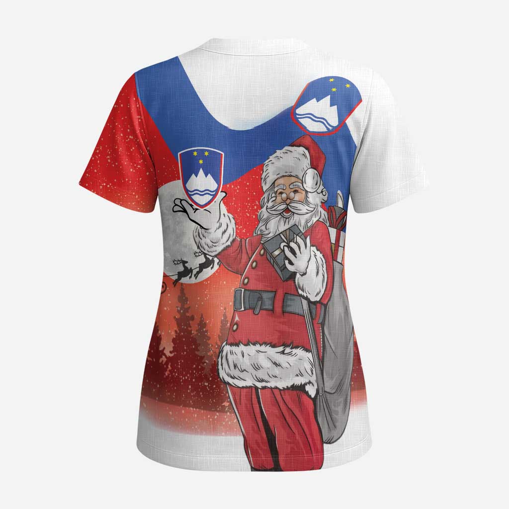 Slovenia Santa Christmas Scrub Top Slovenija Vesel Bozic Flag Style - Wonder Print Shop