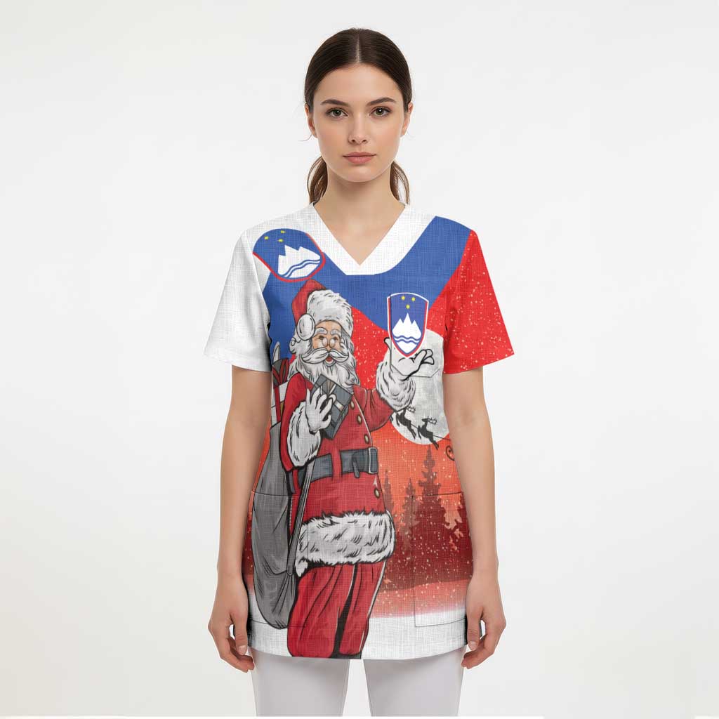 Slovenia Santa Christmas Scrub Top Slovenija Vesel Bozic Flag Style - Wonder Print Shop
