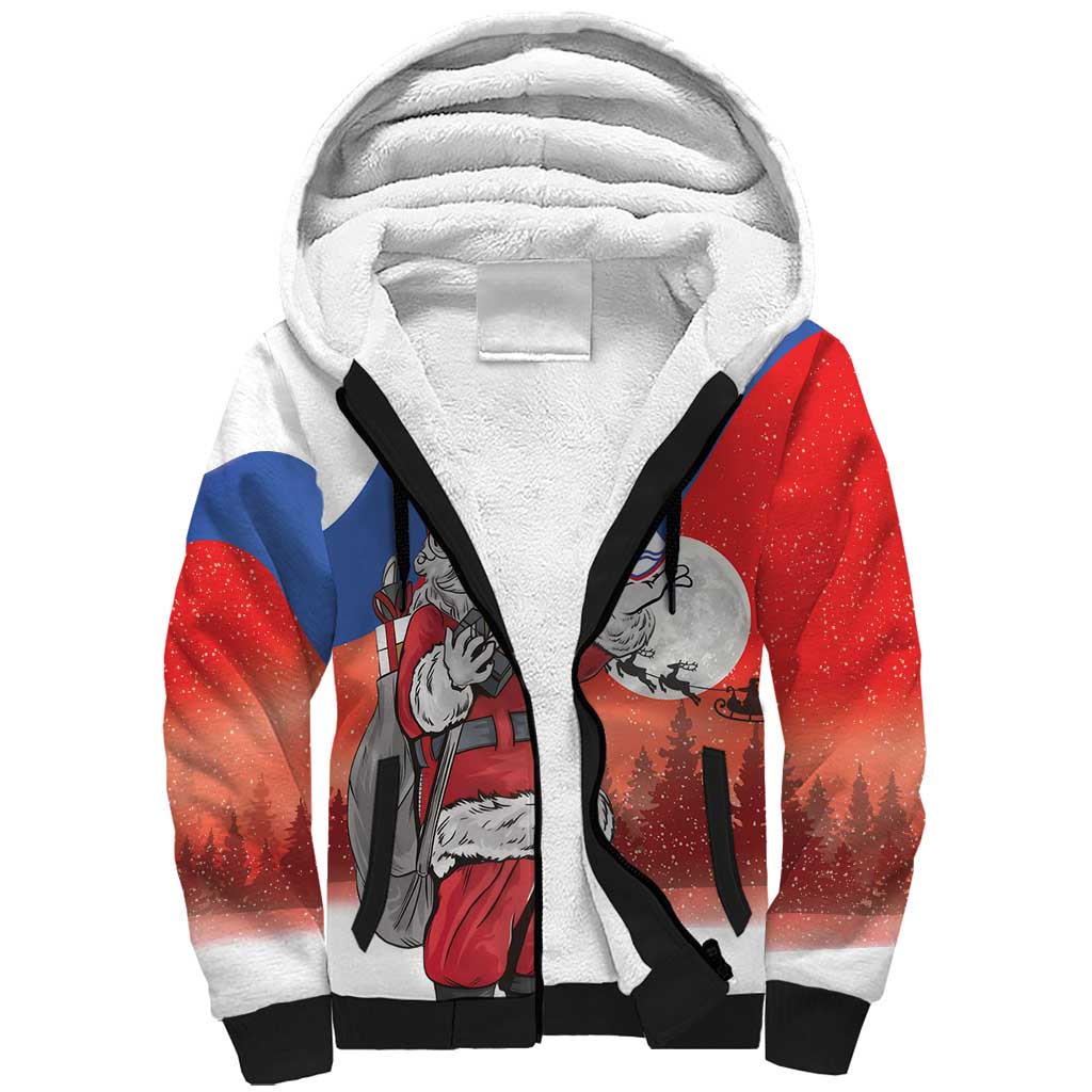 Slovenia Santa Christmas Sherpa Hoodie Slovenija Vesel Bozic Flag Style - Wonder Print Shop