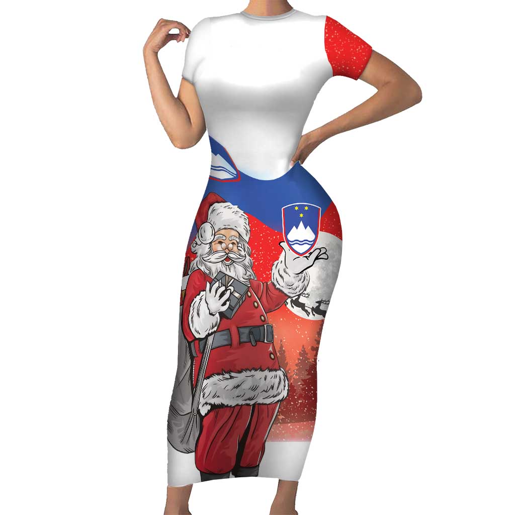 Slovenia Santa Christmas Short Sleeve Bodycon Dress Slovenija Vesel Bozic Flag Style - Wonder Print Shop