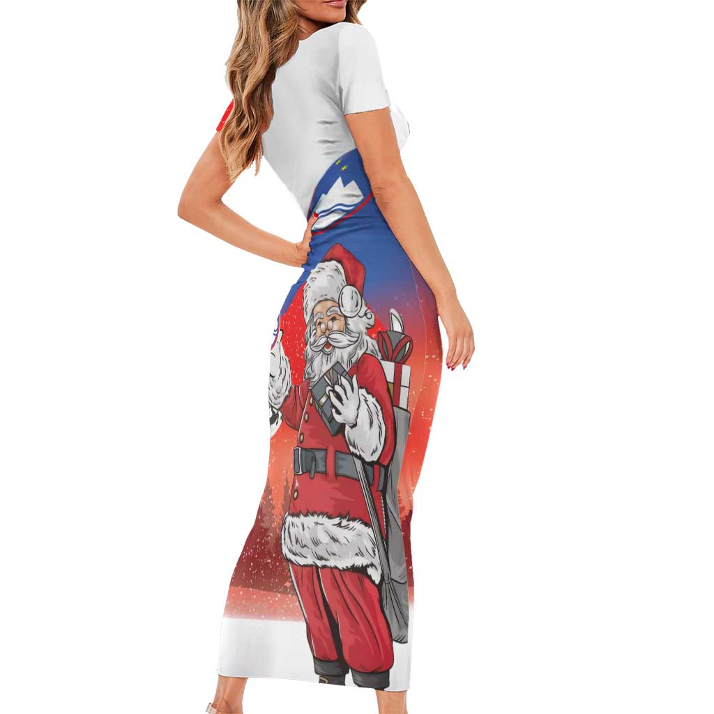 Slovenia Santa Christmas Short Sleeve Bodycon Dress Slovenija Vesel Bozic Flag Style