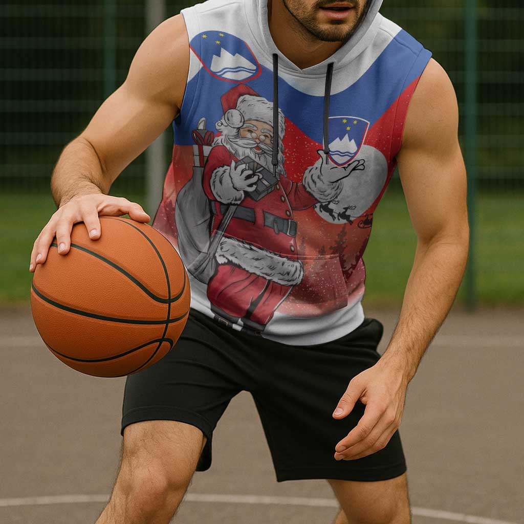Slovenia Santa Christmas Sleeveless Hoodie Slovenija Vesel Bozic Flag Style - Wonder Print Shop