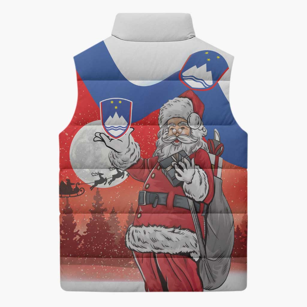 Slovenia Santa Christmas Sleeveless Puffer Jacket Slovenija Vesel Bozic Flag Style - Wonder Print Shop