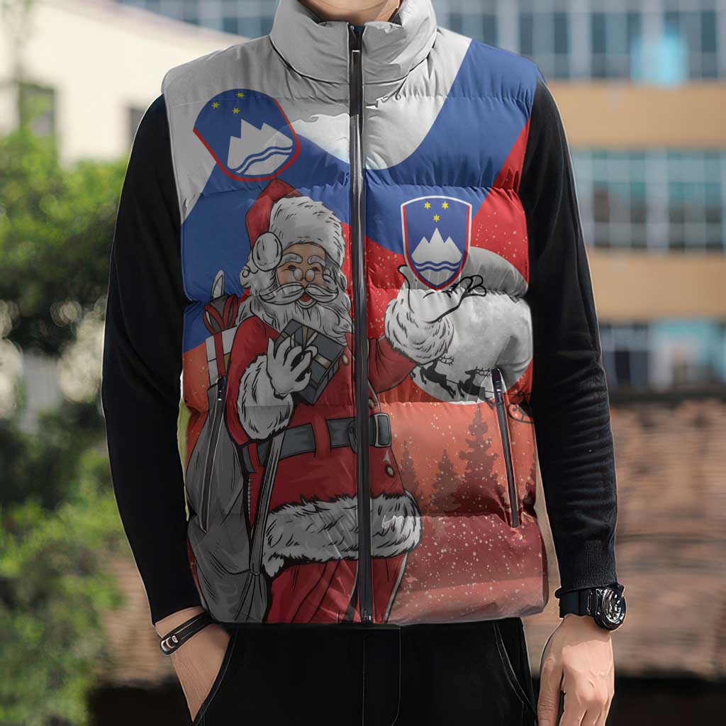 Slovenia Santa Christmas Sleeveless Puffer Jacket Slovenija Vesel Bozic Flag Style - Wonder Print Shop