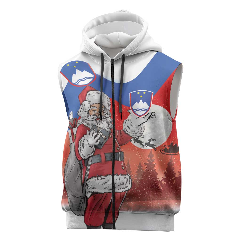 Slovenia Santa Christmas Sleeveless Zip Hoodie Slovenija Vesel Bozic Flag Style - Wonder Print Shop