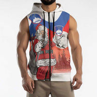 Slovenia Santa Christmas Sleeveless Zip Hoodie Slovenija Vesel Bozic Flag Style - Wonder Print Shop