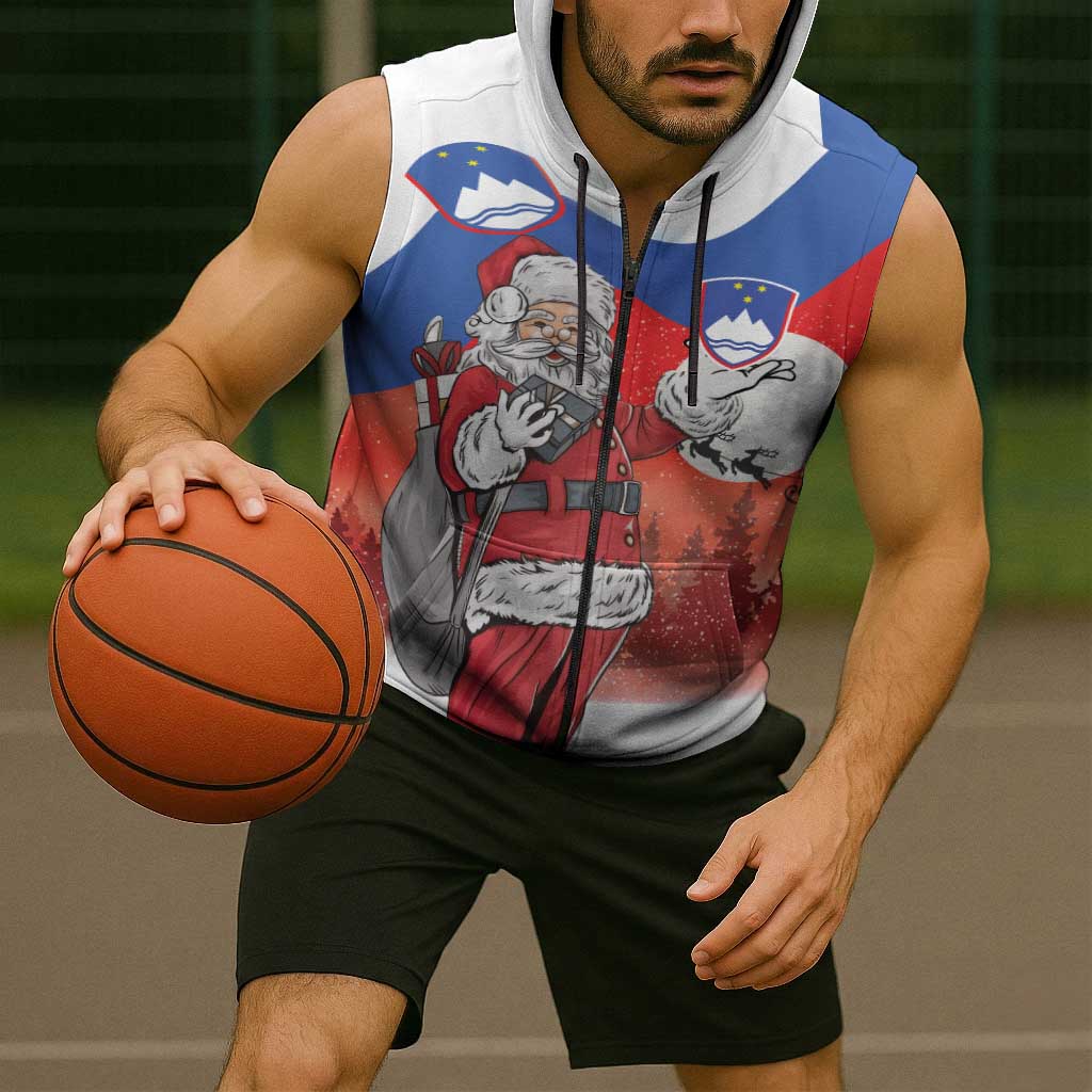 Slovenia Santa Christmas Sleeveless Zip Hoodie Slovenija Vesel Bozic Flag Style - Wonder Print Shop
