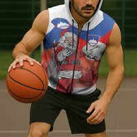 Slovenia Santa Christmas Sleeveless Zip Hoodie Slovenija Vesel Bozic Flag Style - Wonder Print Shop