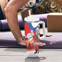 Slovenia Santa Christmas Tumbler With Handle Slovenija Vesel Bozic Flag Style - Wonder Print Shop