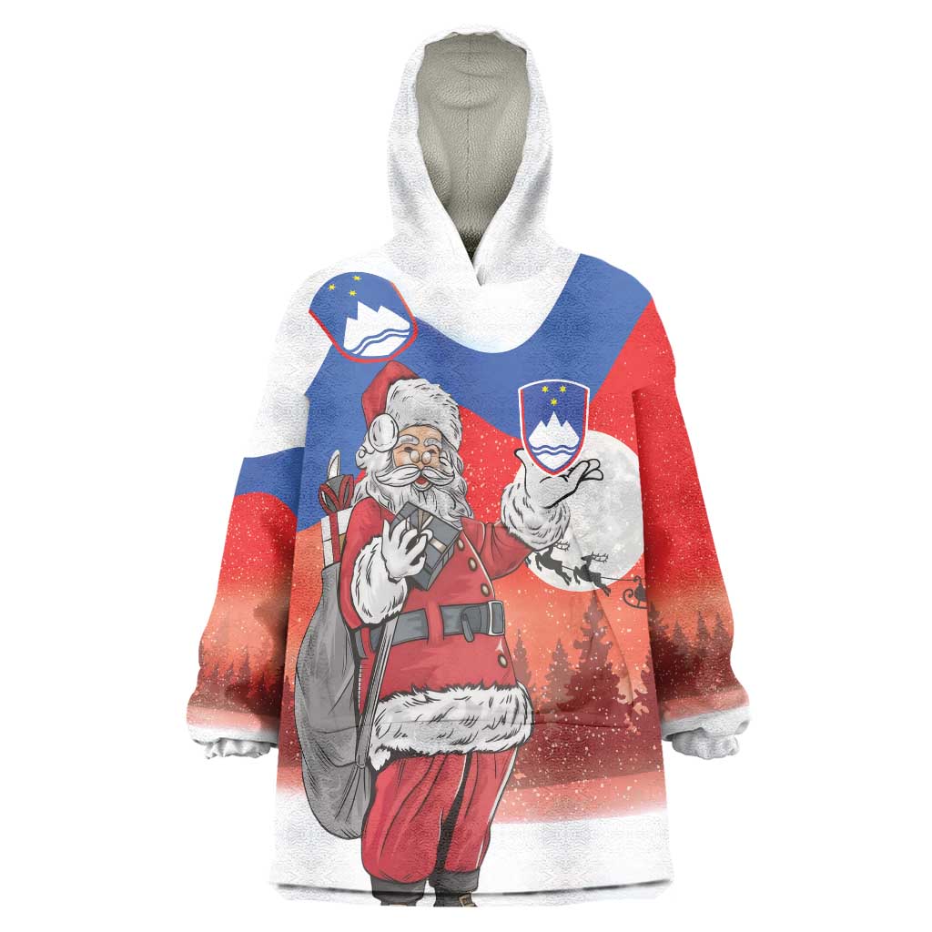 Slovenia Santa Christmas Wearable Blanket Hoodie Slovenija Vesel Bozic Flag Style - Wonder Print Shop