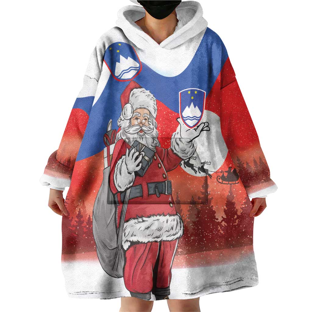 Slovenia Santa Christmas Wearable Blanket Hoodie Slovenija Vesel Bozic Flag Style - Wonder Print Shop