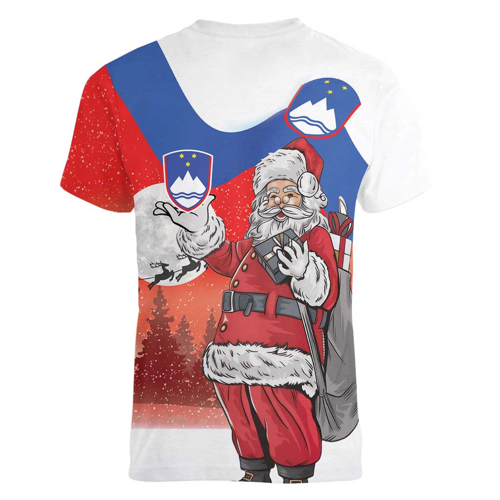 Slovenia Santa Christmas Women V-Neck T-Shirt Slovenija Vesel Bozic Flag Style - Wonder Print Shop