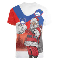 Slovenia Santa Christmas Women V-Neck T-Shirt Slovenija Vesel Bozic Flag Style - Wonder Print Shop