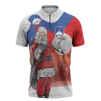 Slovenia Santa Christmas Zipper Polo Shirt Slovenija Vesel Bozic Flag Style - Wonder Print Shop